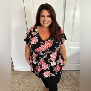 Torrid Black and Pink Floral Top
